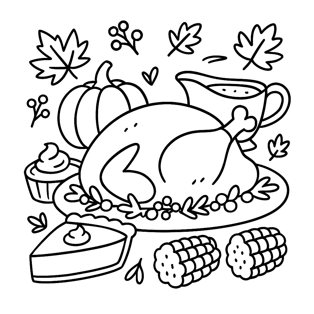 Thanksgiving Feast Coloring Page