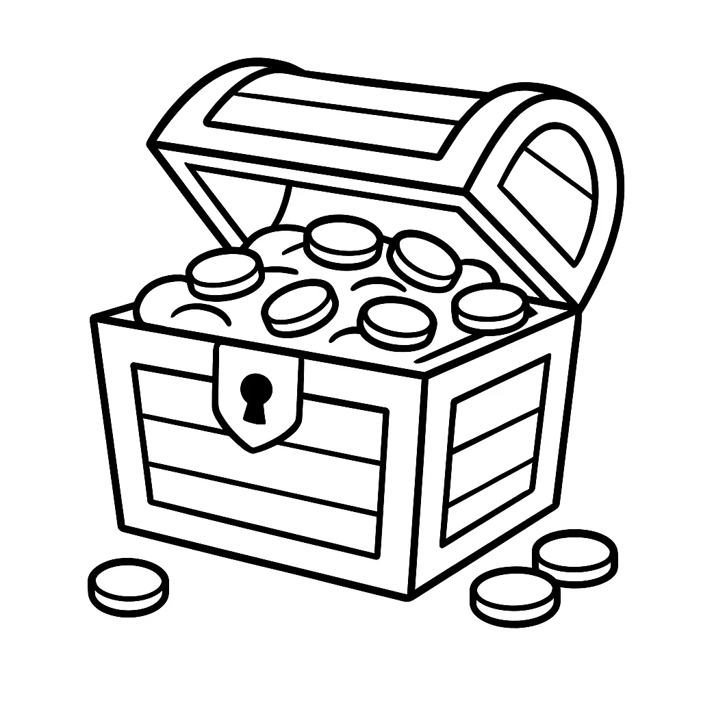 Treasure Chest with Coins Coloring Page