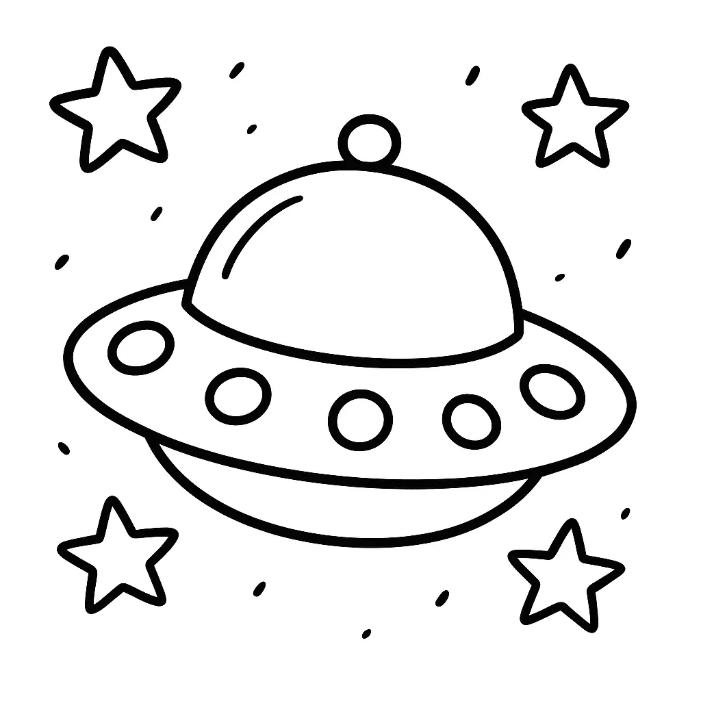 UFO and Stars Coloring Page