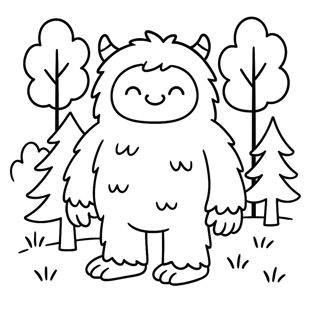 Yeti in the Forest Coloring Page