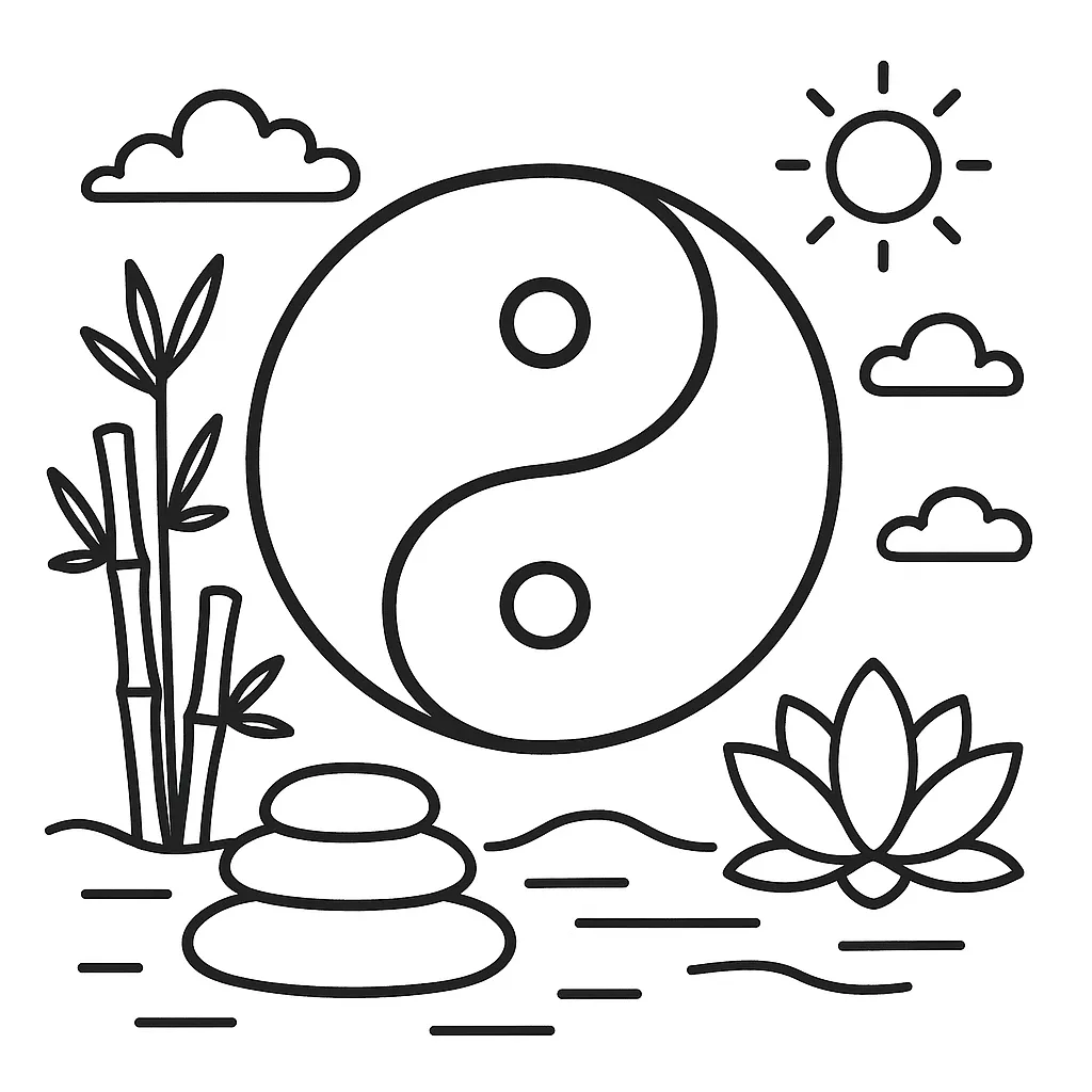 Yin Yang Symbol Coloring Page